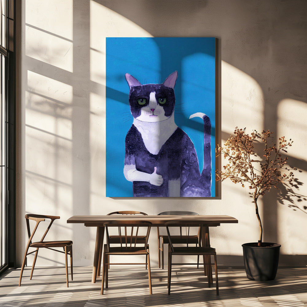 Cat thumbs up blue | Canvas