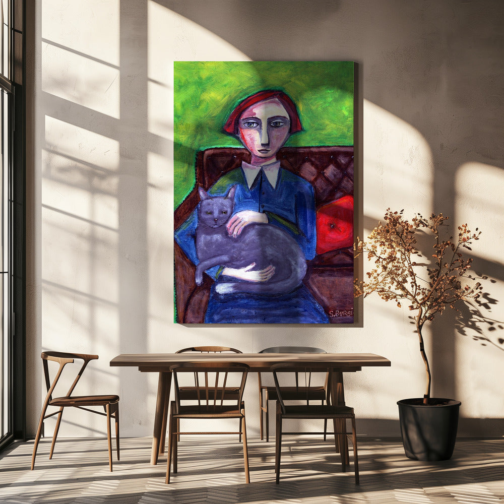 Lady on Couch with cat | Canvas