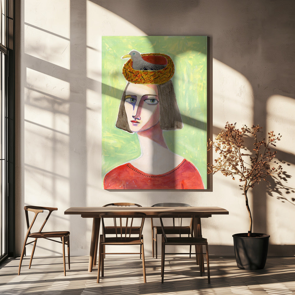 Bird Lover with Bird Nest on Head | Canvas