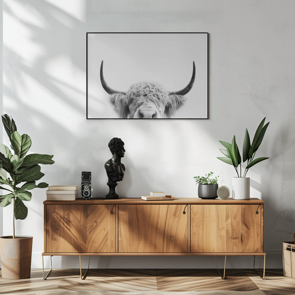 Peeking Cow BW | Poster