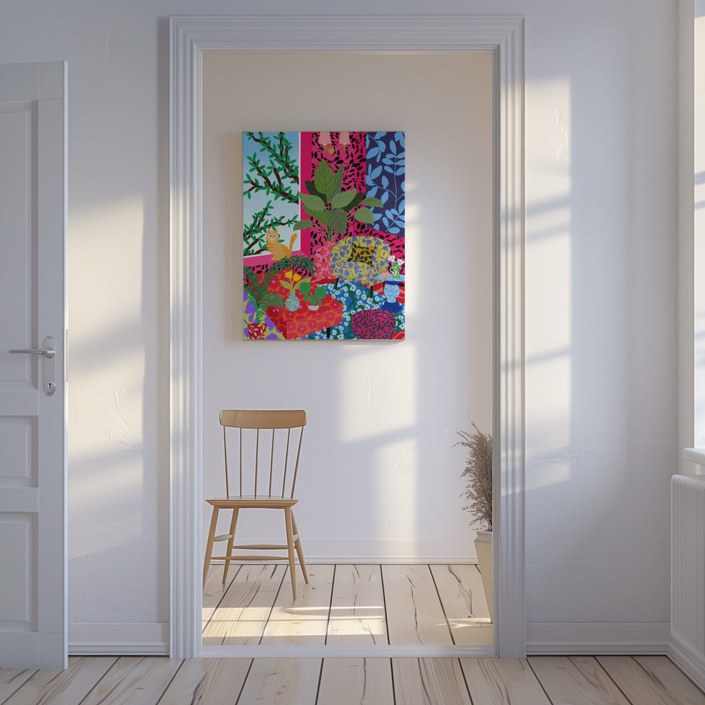 Cat in Flower Power Livingroom | Canvas