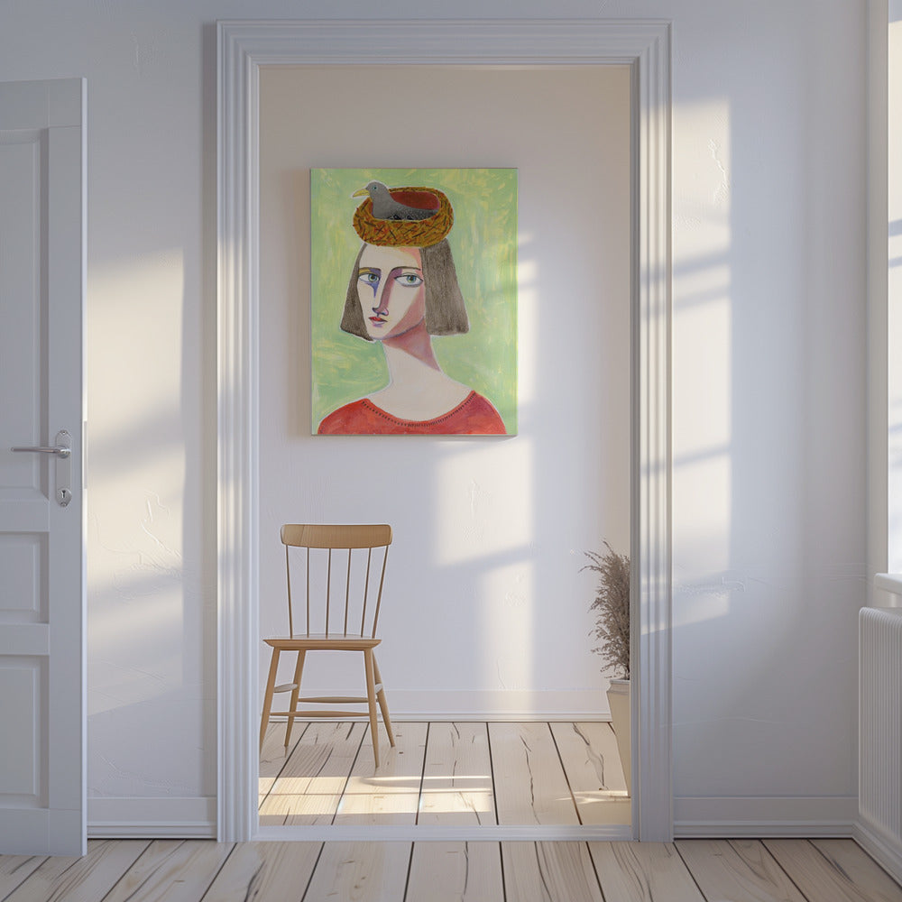 Bird Lover with Bird Nest on Head | Canvas