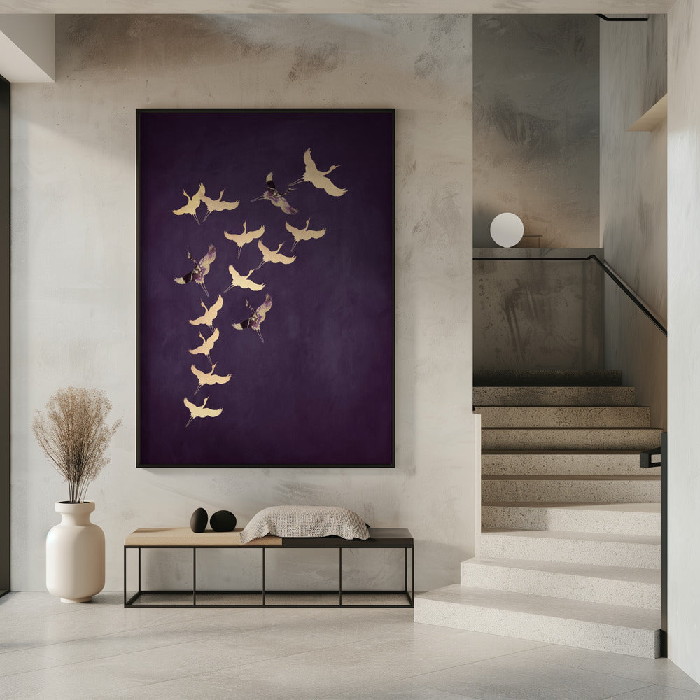 Purple Flying Cranes | Poster