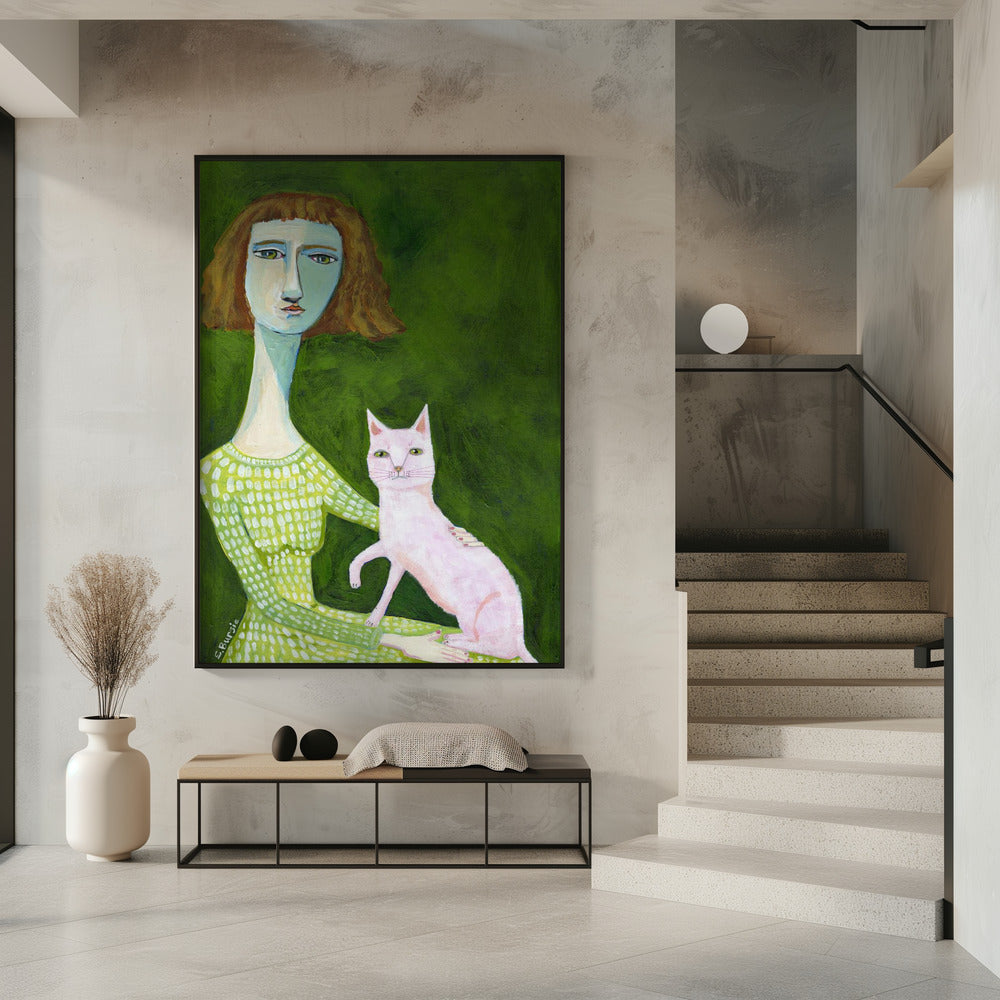 Cat Lady with pink cat | Poster