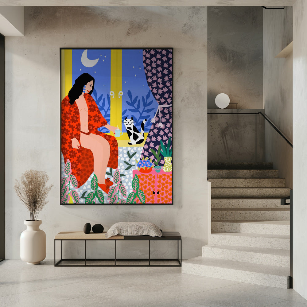 Evening Tea With Cat | Poster