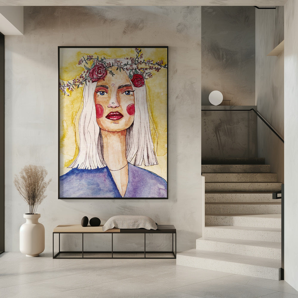 Lady with flower wreath | Poster