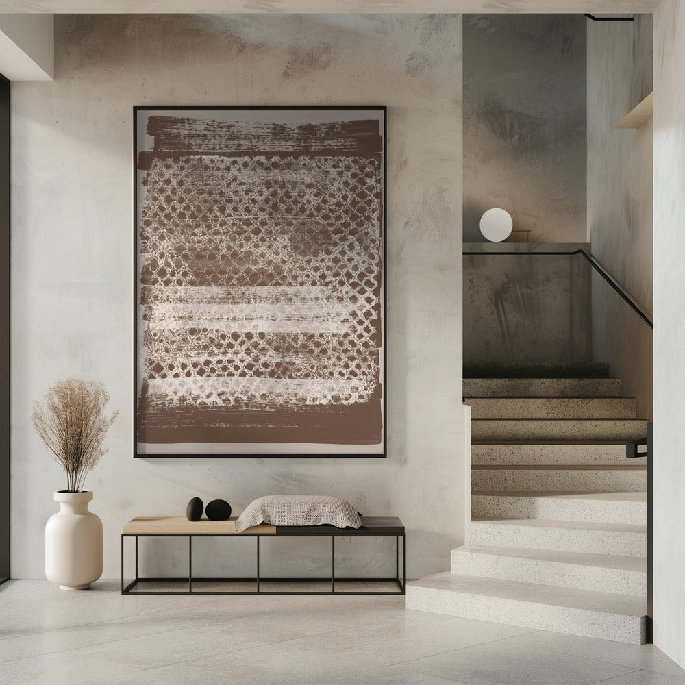 Neutral Pattern. White monotype texture on brown. | Poster