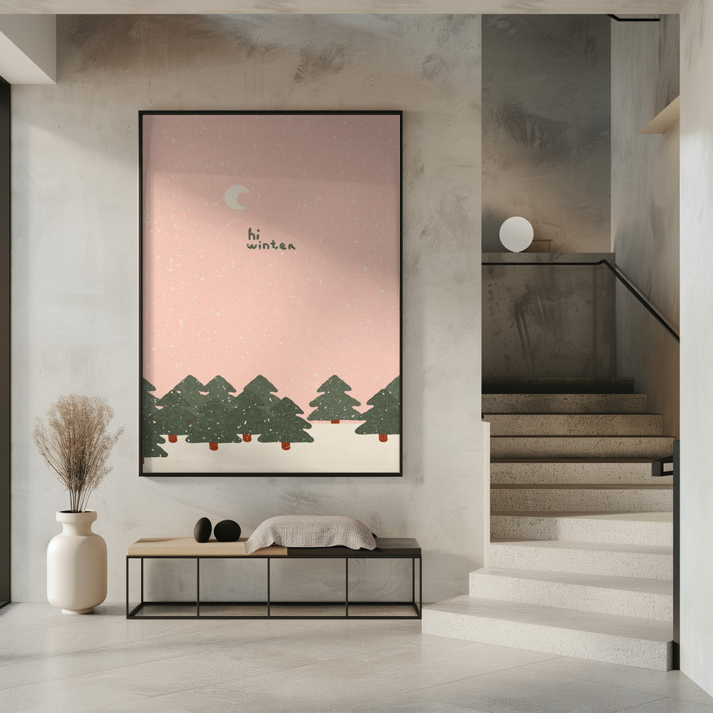 Magical snowfall in the forest. Hello winter | Poster