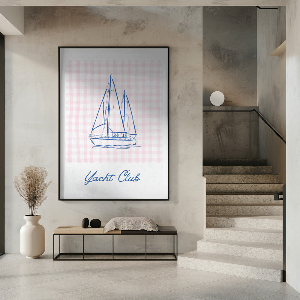 Minimalist Blue Line Drawing of a Yacht | Poster
