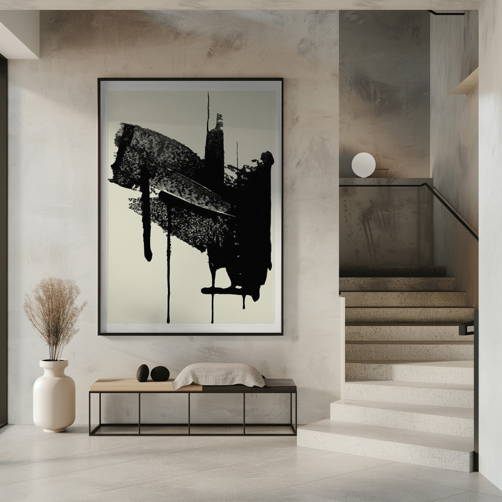 Abstract Brushstrokes in Black and Cream | Poster