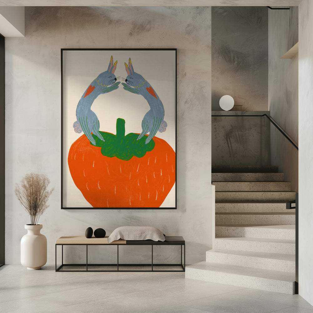 Rabbits on Strawberry | Poster