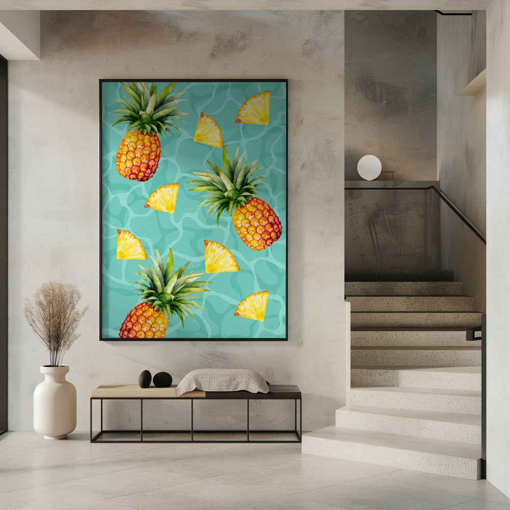 Exotic Pineapple &amp; Slices Aesthetic Pattern - Tropical Summer watercolor | Poster