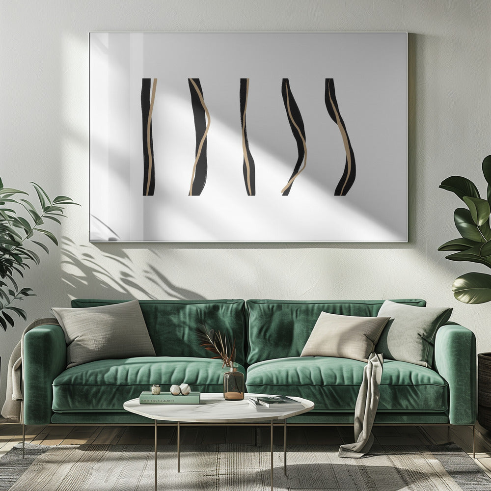 Black And Beige Wavy Lines On A White Background | Canvas