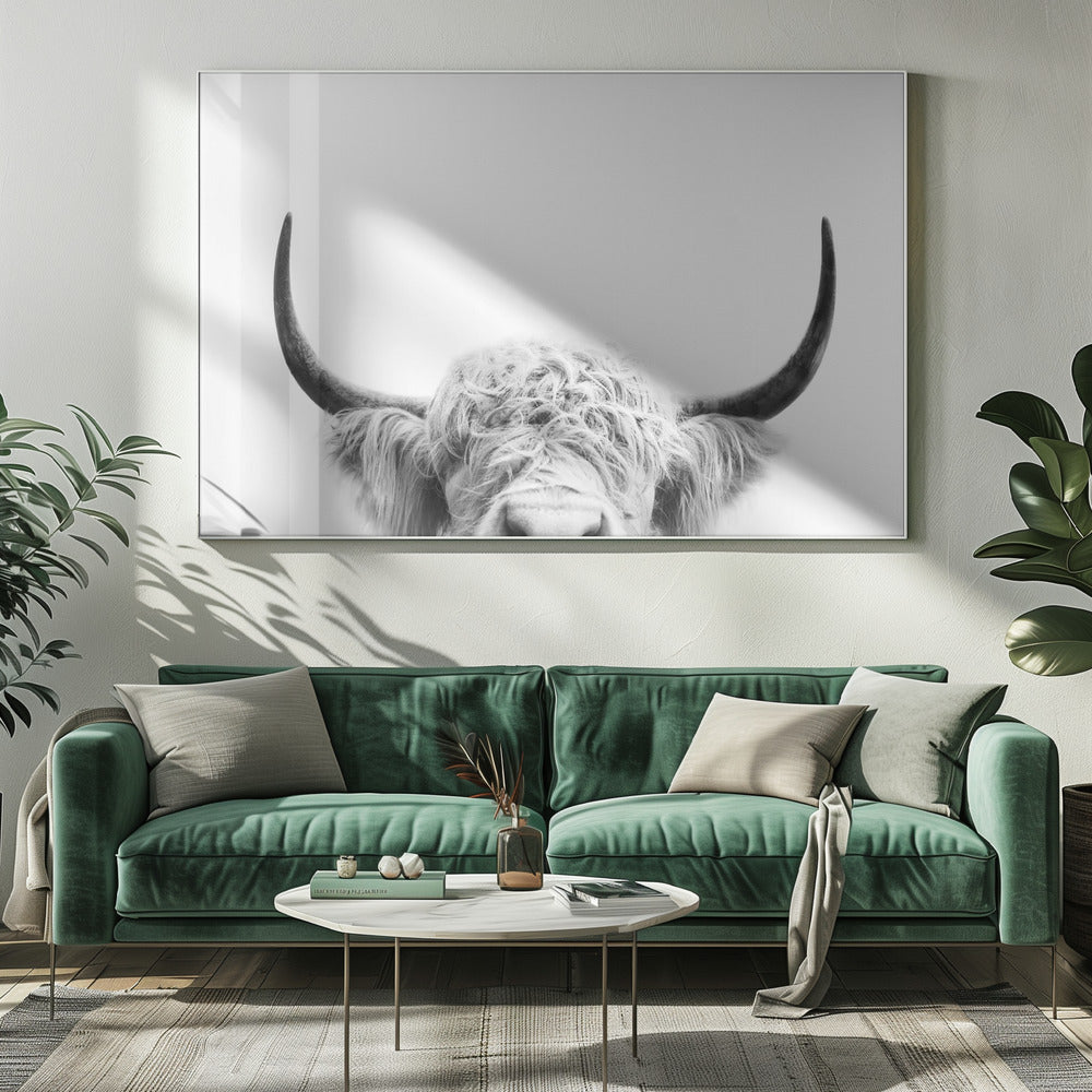 Peeking Cow BW | Canvas