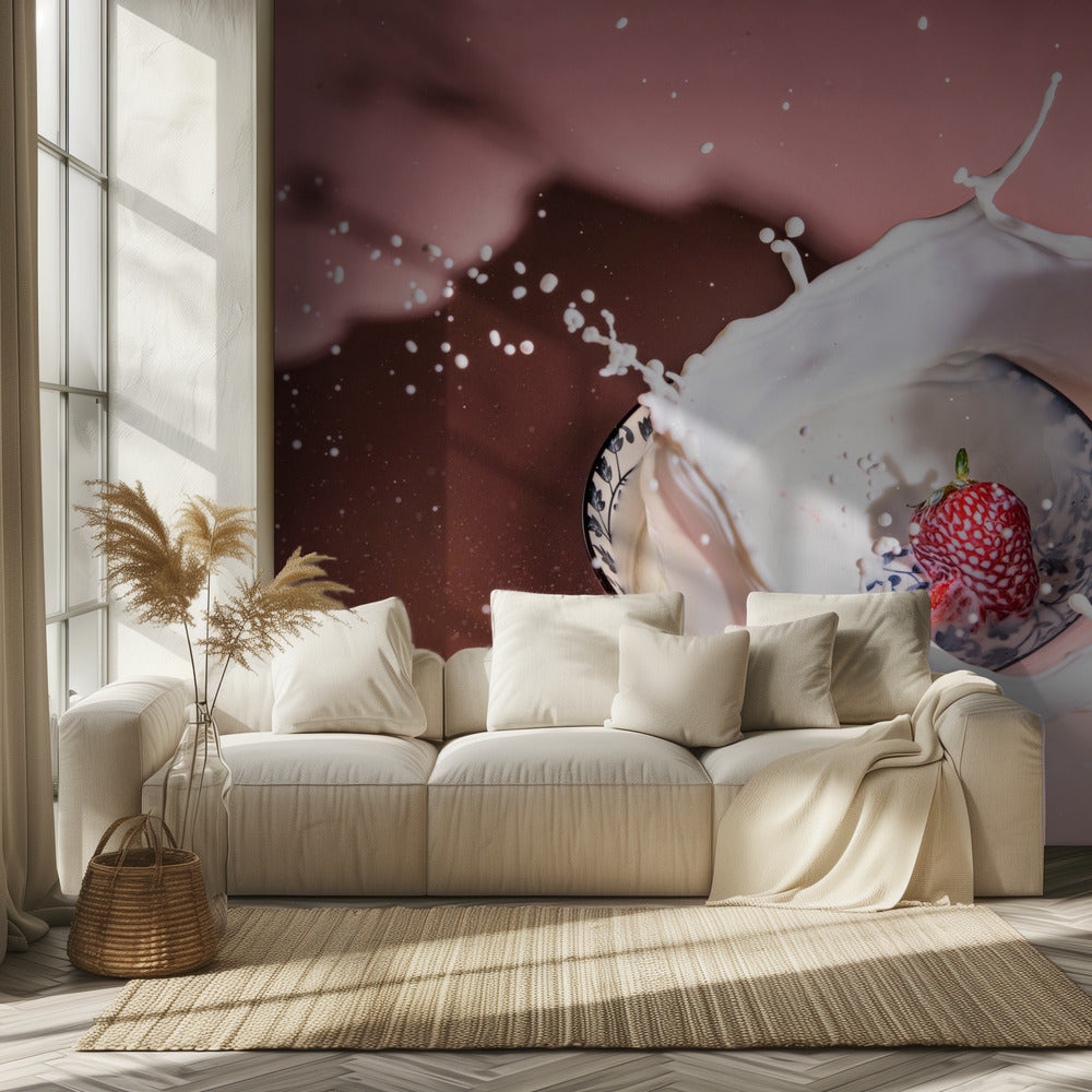 Strawberry fall into the milk trap | Wallpaper