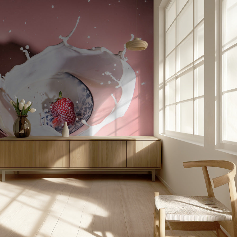Strawberry fall into the milk trap | Wallpaper