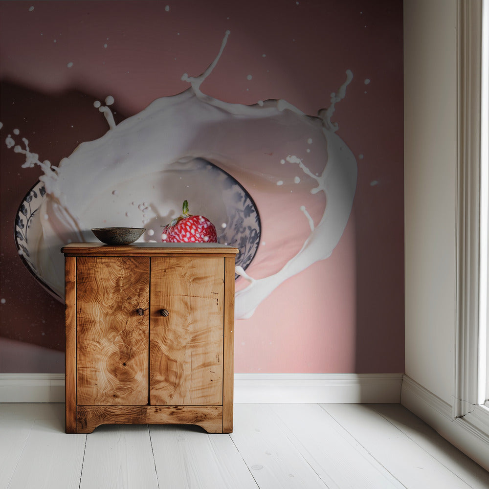 Strawberry fall into the milk trap | Wallpaper
