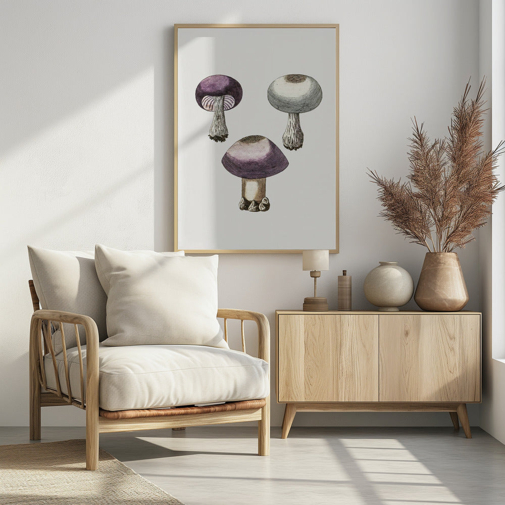 Hand Darwn Violet Webcap Mushroom | Poster