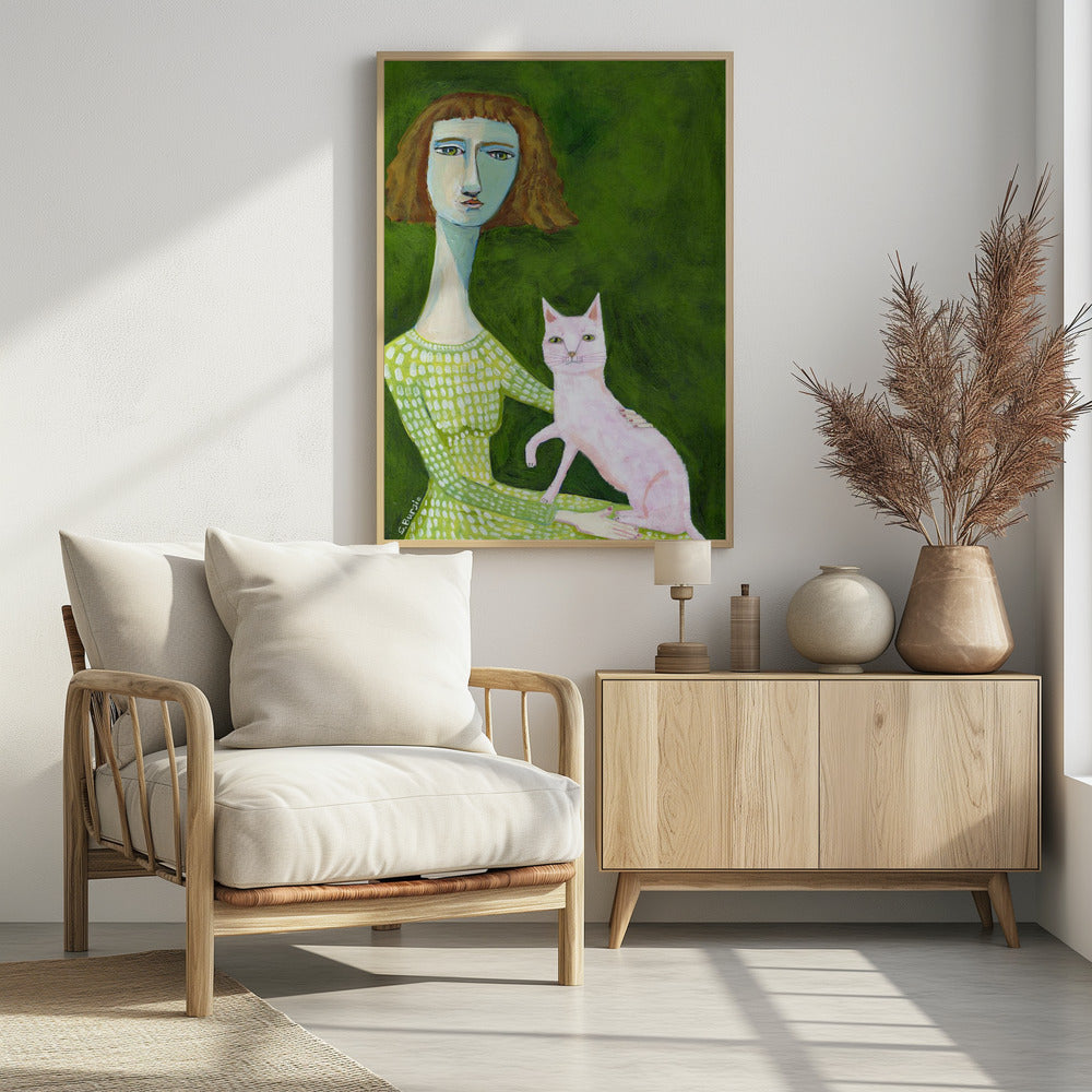 Cat Lady with pink cat | Poster