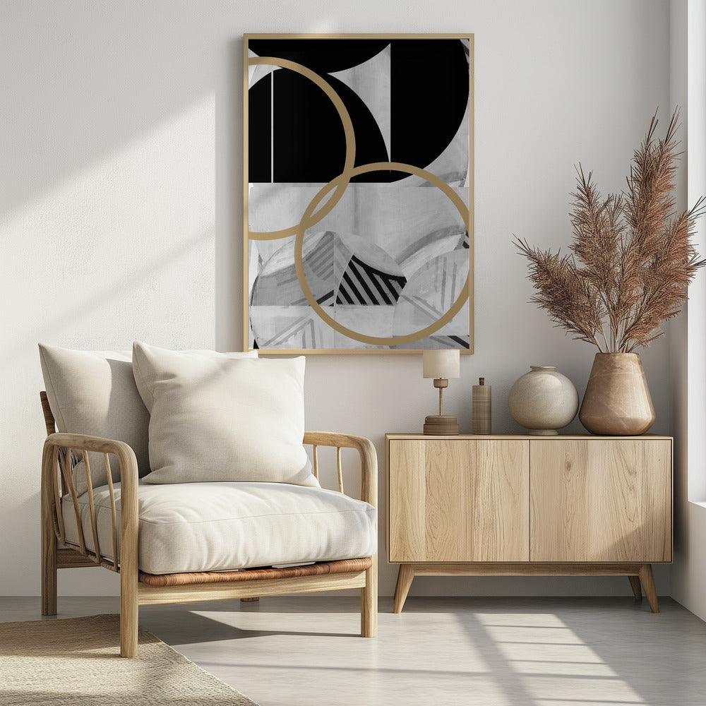 Black and White Stripes Gold Spheres No2 | Poster