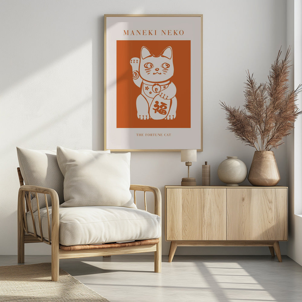 Maneki-neko Cat Orange | Poster
