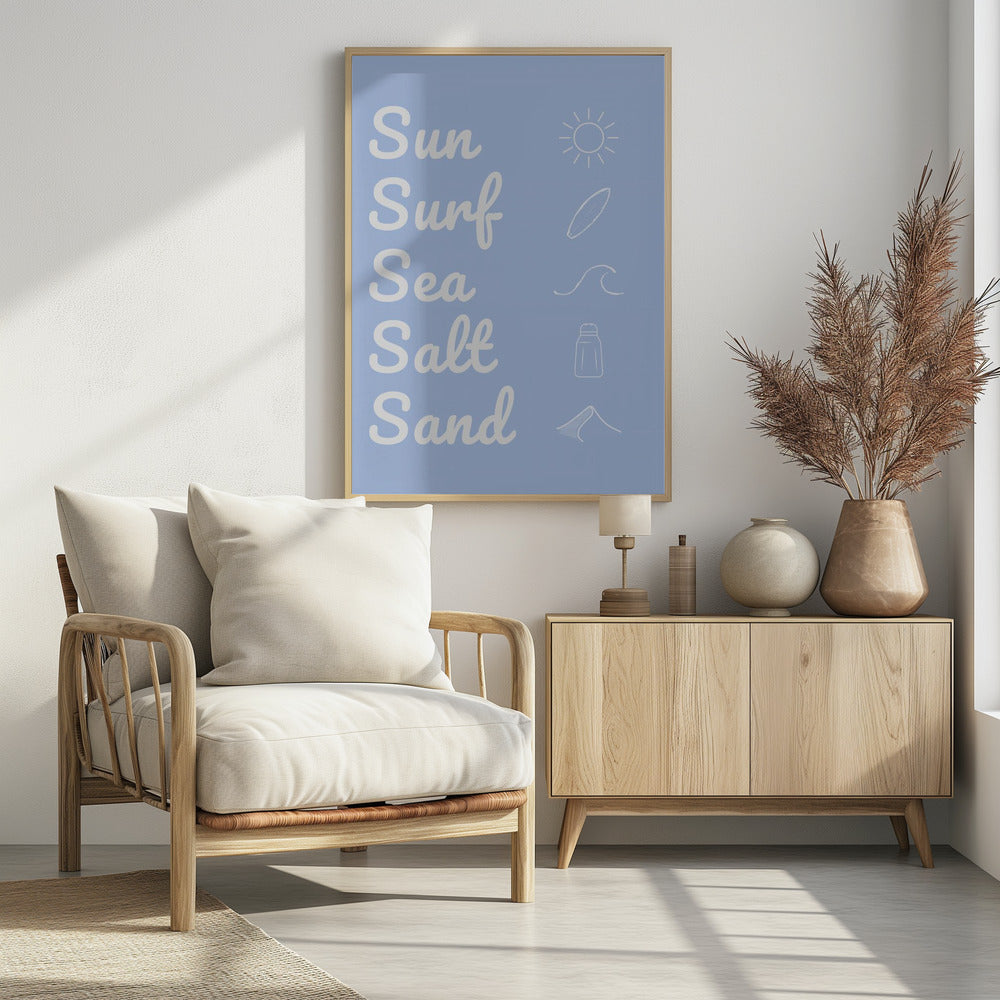 Sun Surf Sea Salt Sand Light Blue | Poster