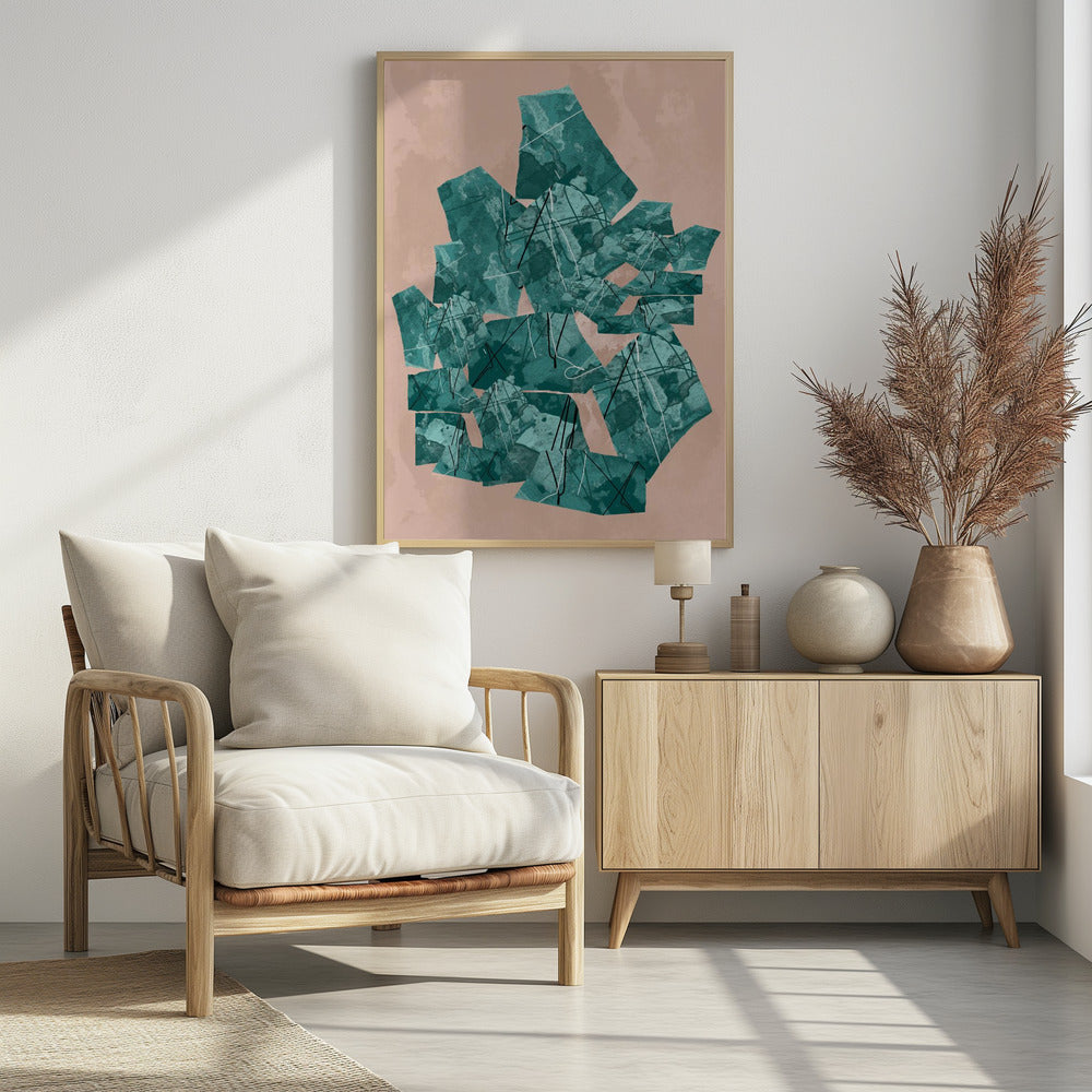 Green Geometric Shapes With Textured Patterns | Poster