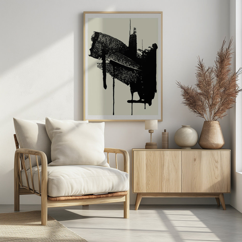 Abstract Brushstrokes in Black and Cream | Poster