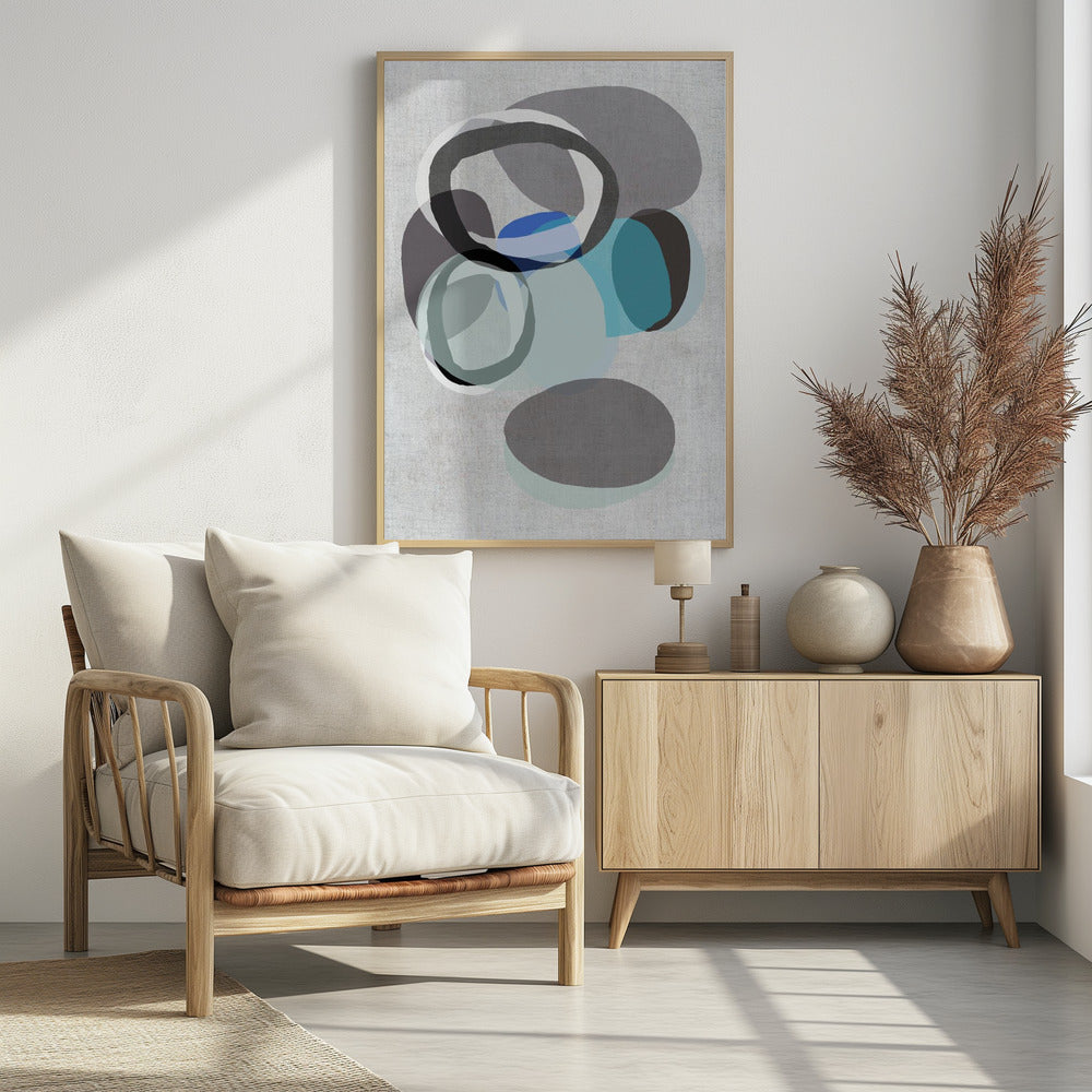 Abstract Shapes in Blues, Greys and Black Rings | Poster