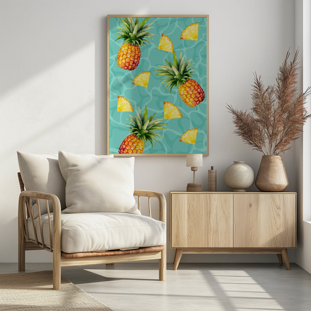 Exotic Pineapple &amp; Slices Aesthetic Pattern - Tropical Summer watercolor | Poster