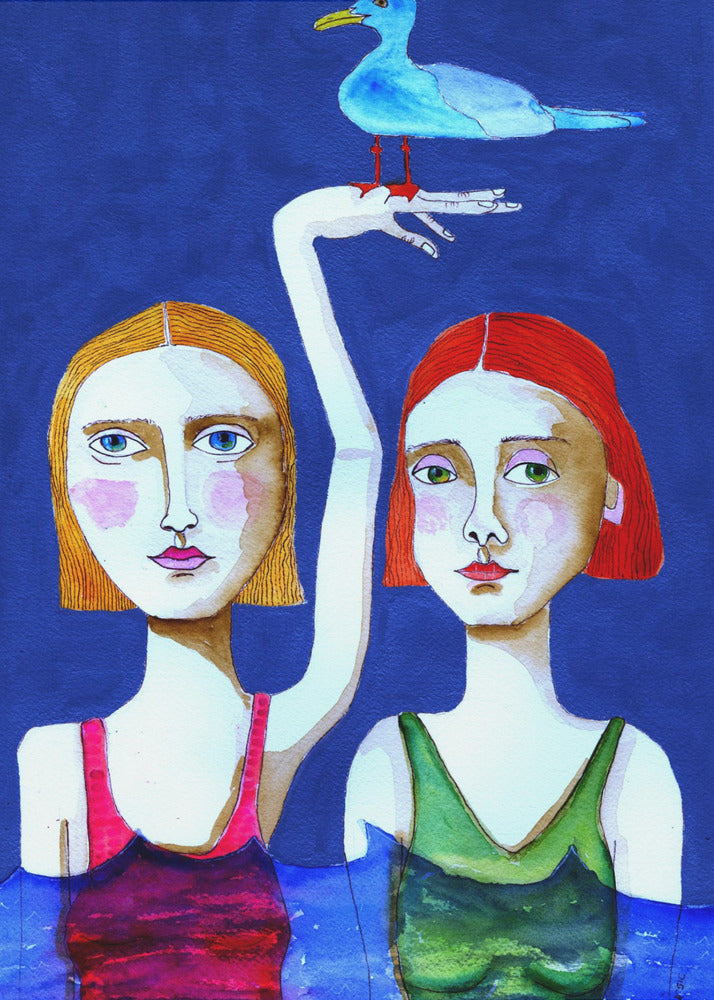 Swimming Ladies with Blue Bird | Poster