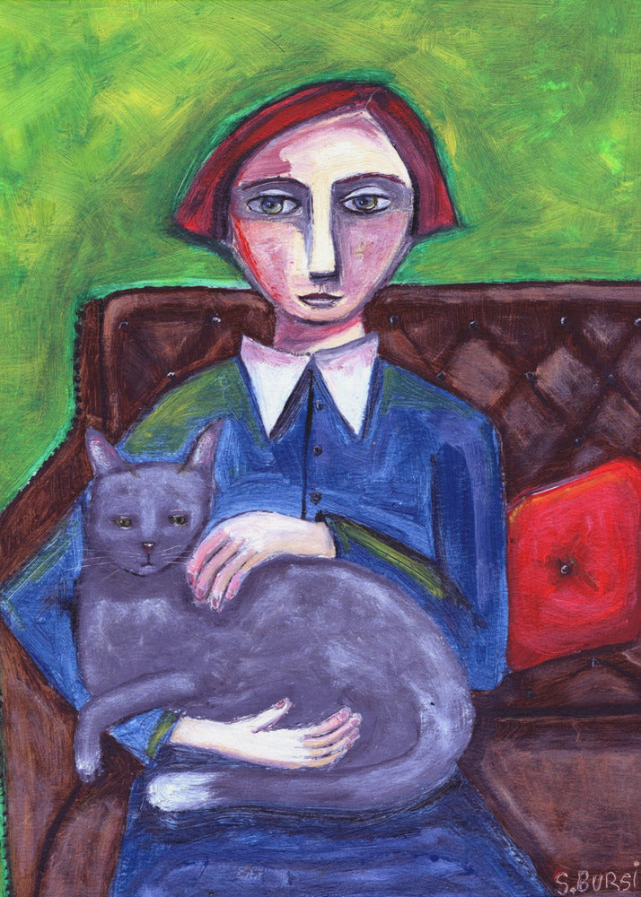Lady on Couch with cat | Canvas