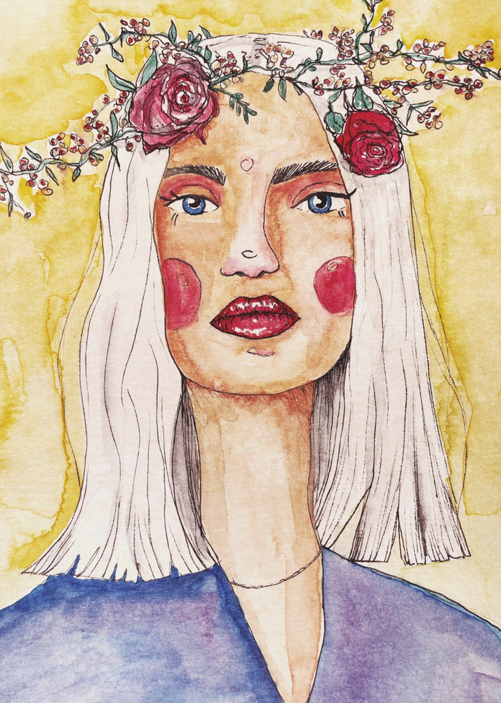 Lady with flower wreath | Poster