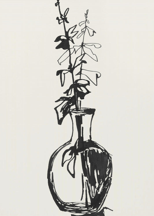 Leaves in a vase ink sketch | Poster