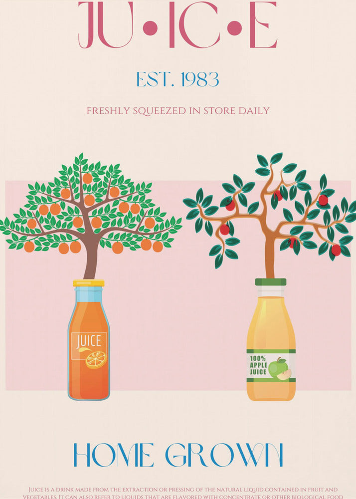 Orange and Apple Trees with Juice Bottles | Canvas