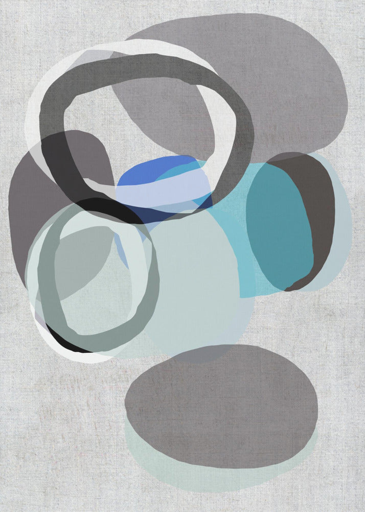 Abstract Shapes in Blues, Greys and Black Rings | Poster