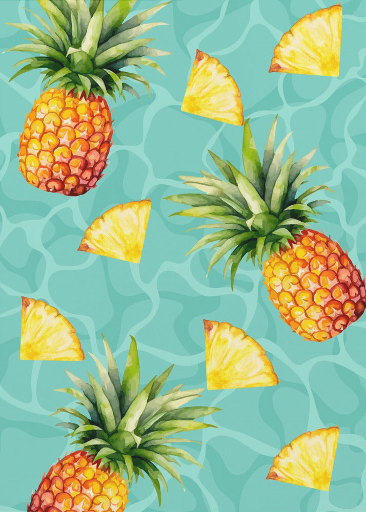 Exotic Pineapple &amp; Slices Aesthetic Pattern - Tropical Summer watercolor | Poster